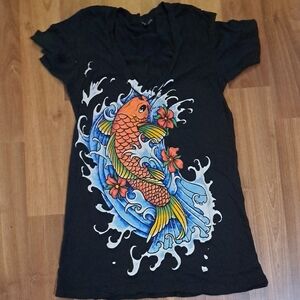 Truly Madly Deeply Black Tee with Vibrant Koi Design